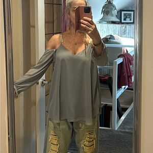 Haute Hippie Gray Cold Shoulder Blouse